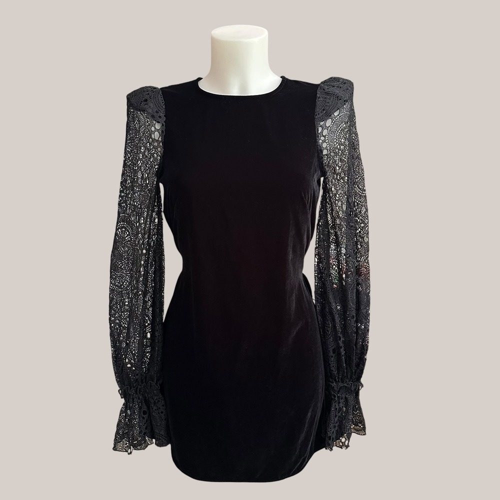 The Vampire's Wife x H&M Gothic black Velvet Mini Lace Longsleeve Dress sz XS